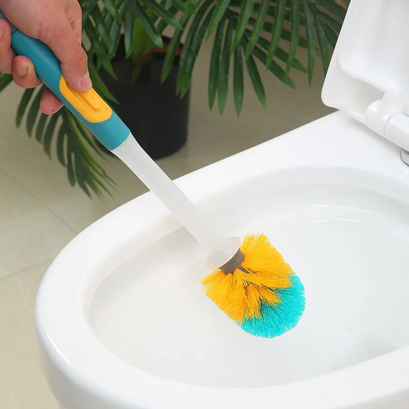 Long handle toilet brush with detergent and wall accessory
