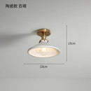 Nordic copper LED ceiling light with switch for bedroom, living room, stairway, ceramic mount - gold finish