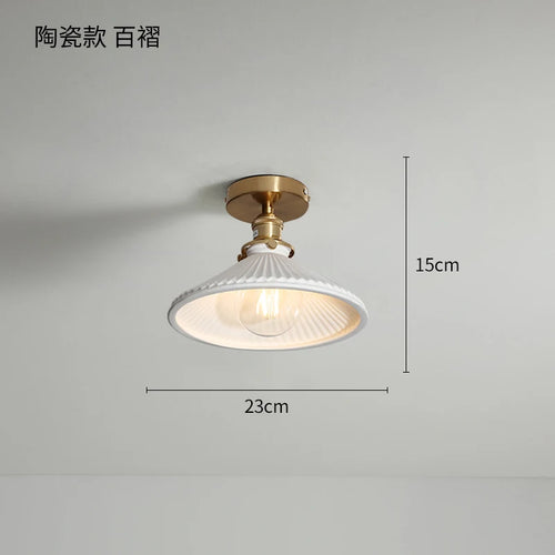 Nordic copper LED ceiling light with switch for bedroom, living room, stairway, ceramic mount - gold finish - vue 3 sur 10