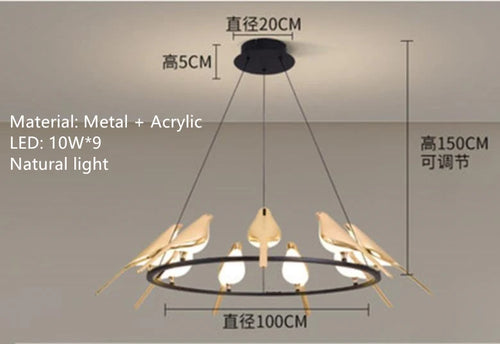 Gold plated modern adjustable novelty bird LED pendant light - vue 11 sur 18