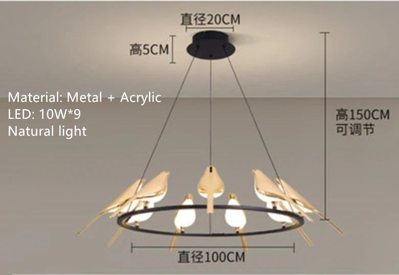 Gold plated modern adjustable novelty bird LED pendant light - vue 10 sur 18