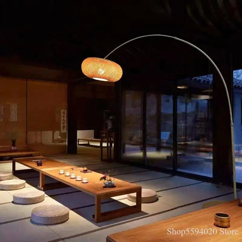 Chinese Zen wooden floor lamp Japanese design with LED