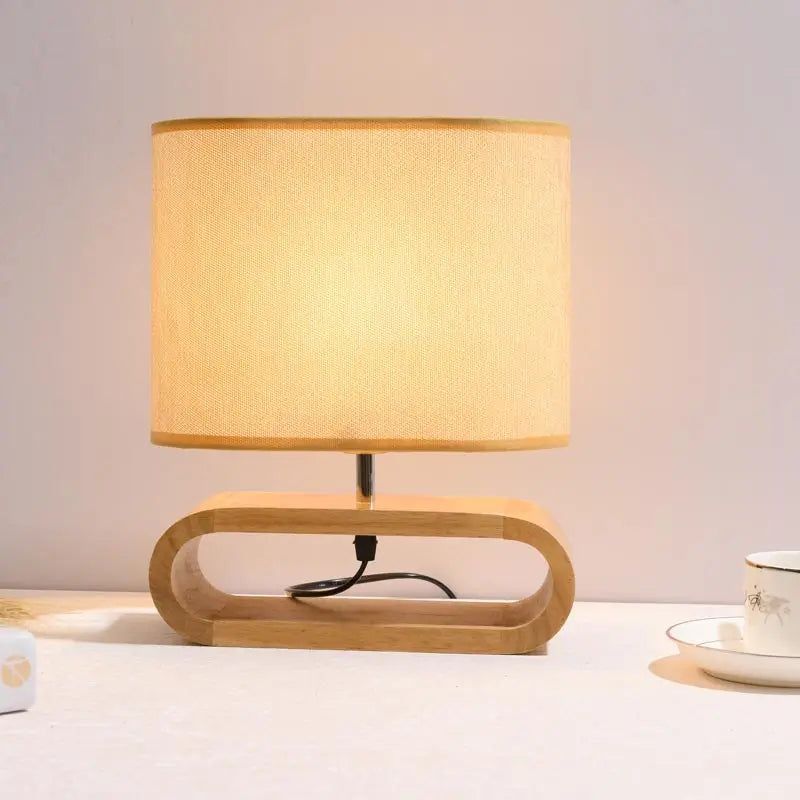 Modern wooden table lamp with decorative fabric shade