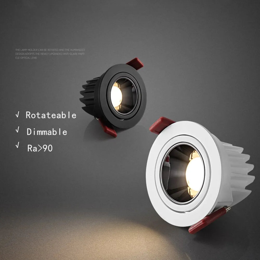 Modern adjustable anti-glare aluminium recessed ceiling light for indoor use