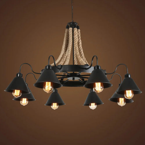 Vintage industrial wrought iron chandelier for loft and café - vue 2 sur 12