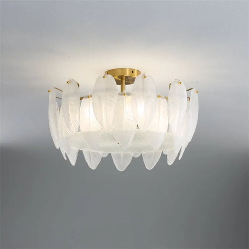 Modern glass chandelier with goose feather design pendant light - vue 4 sur 12