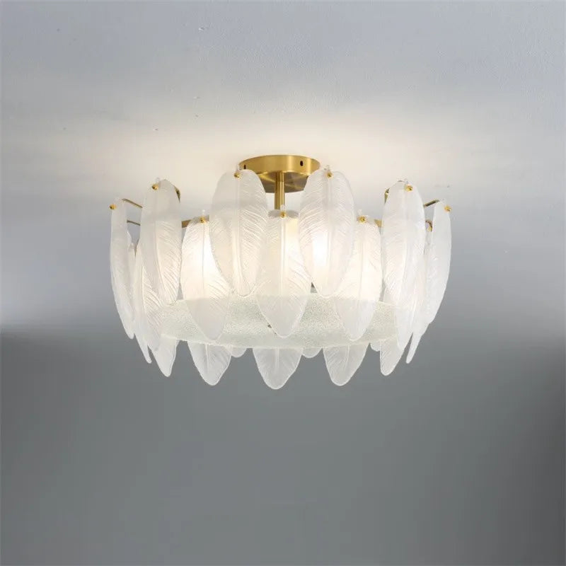 Modern glass chandelier with goose feather design pendant light - vue 3 sur 12