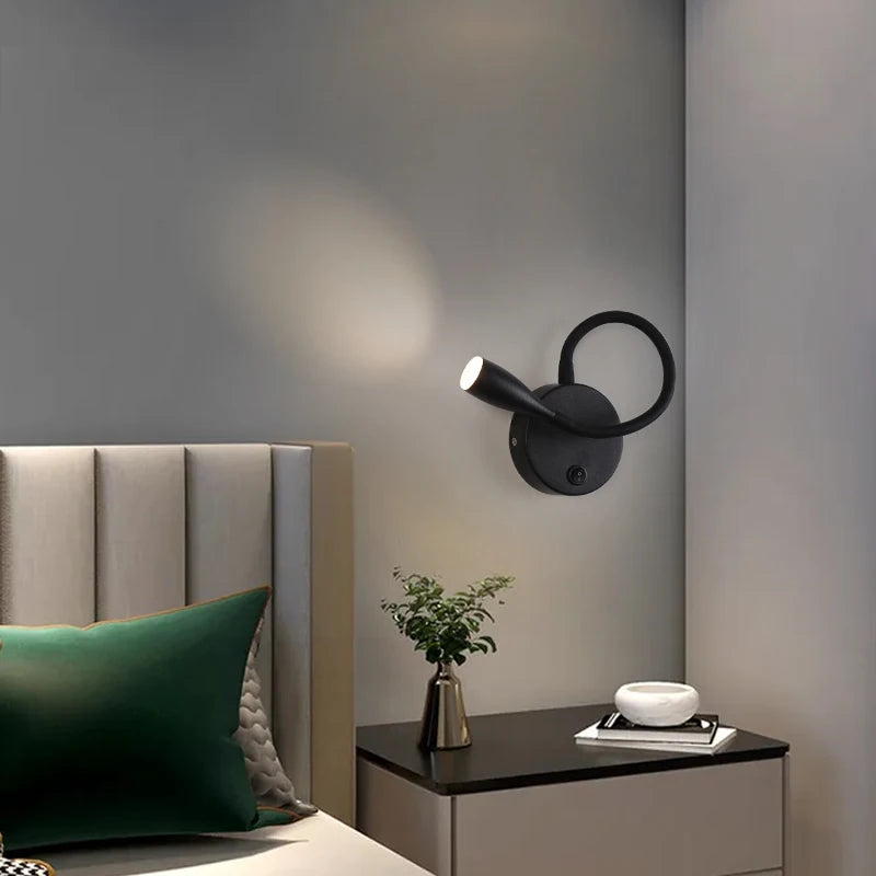 Modern nordic LED bedside wall lamp with USB port and switch