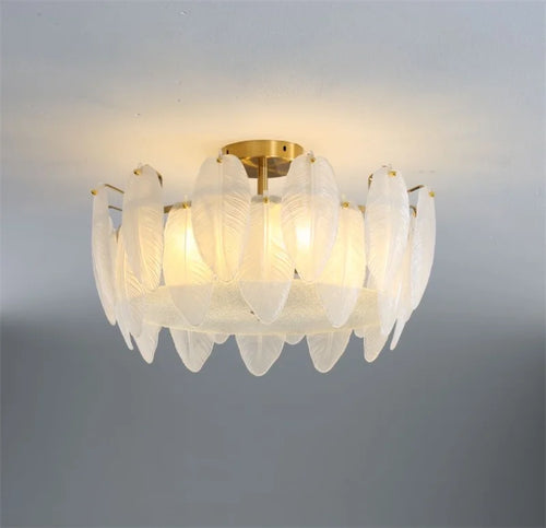 Modern white glass ceiling light with goose feather design - vue 3 sur 5