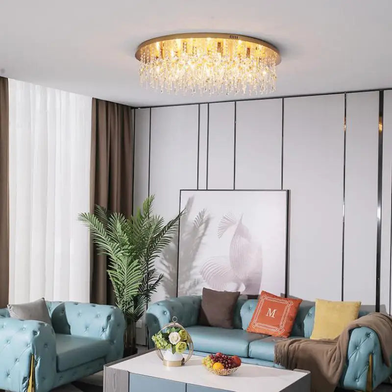Luxury round LED crystal ceiling light postmodern European style - vue 4 sur 9