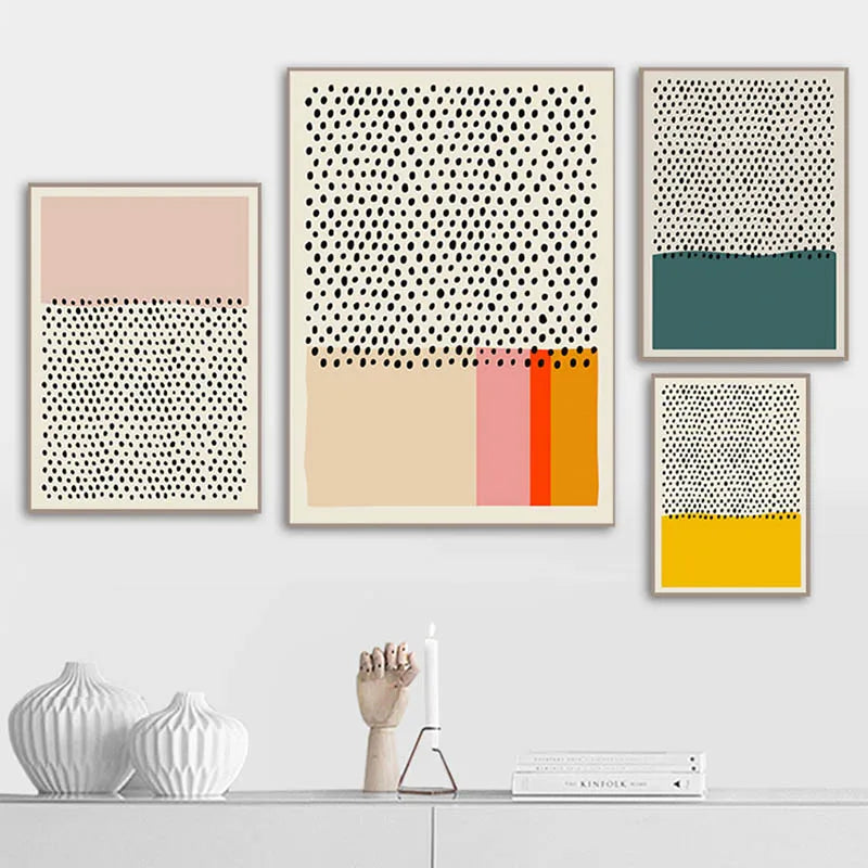 minimalist abstract art canvas with lines and dots