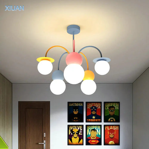 Nordic children's cartoon LED pendant chandelier - vue 4 sur 9