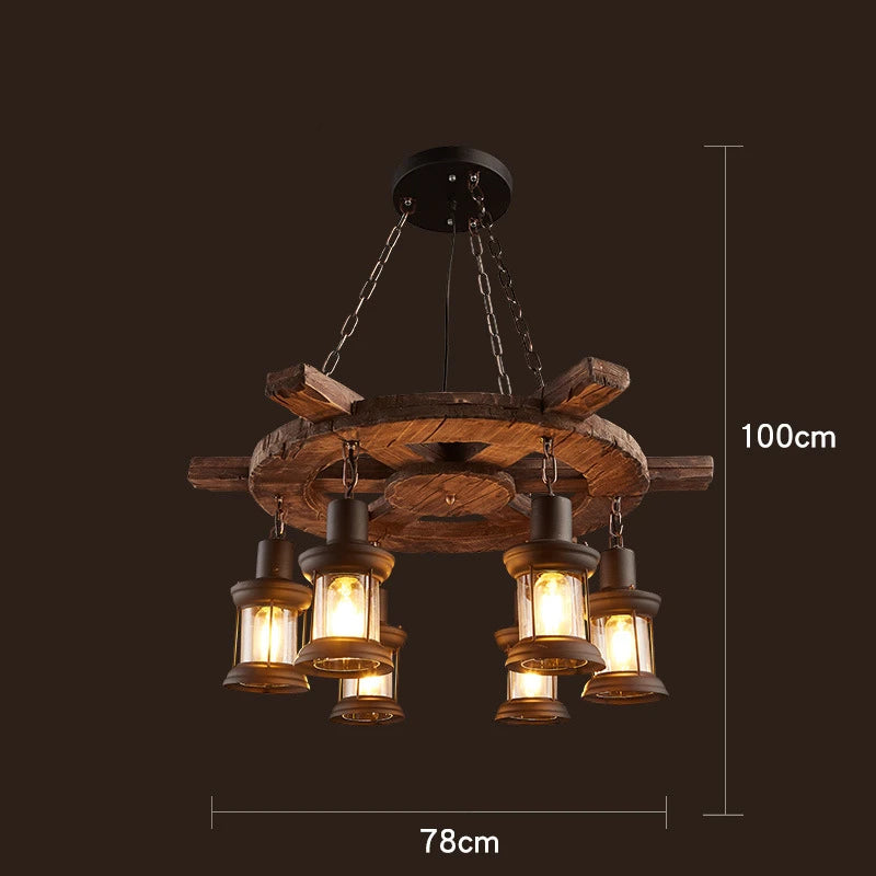 lustre vintage loft en bois avec suspension LED - vue 21 sur 28