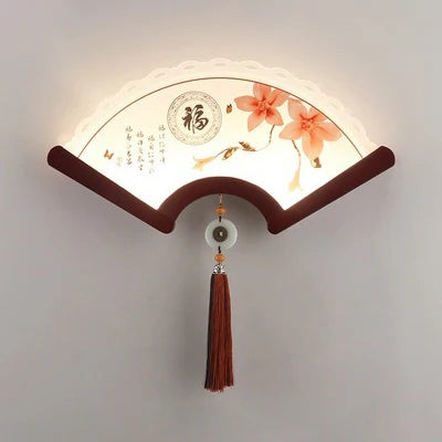 Decorative retro Asian design LED wooden fan wall light - vue 13 sur 18
