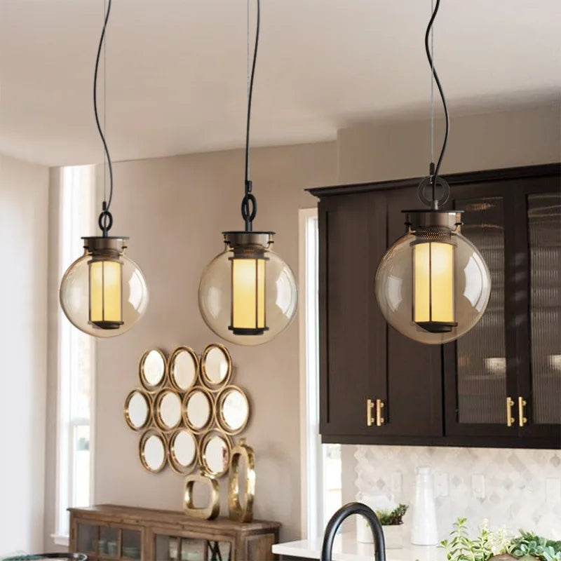 Industrial metal and glass art deco chandelier for bar and restaurant