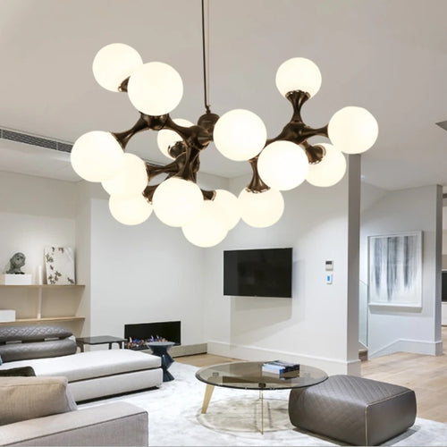 Modern designer glass DNA chandelier for interiors - vue 4 sur 6