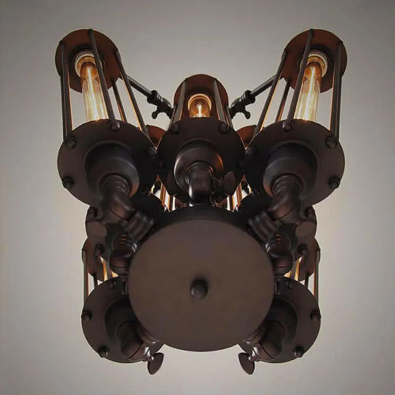 Industrial 8 head pendant light Loft American steampunk lamp cafe dining room iron chain pendant light vintage bar pendant light - vue 5 sur 8