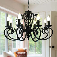 Vintage wrought iron chandelier with metal candle lights