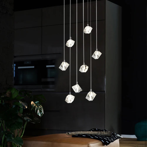 Modern square crystal chandelier for staircase and restaurant - vue 2 sur 14