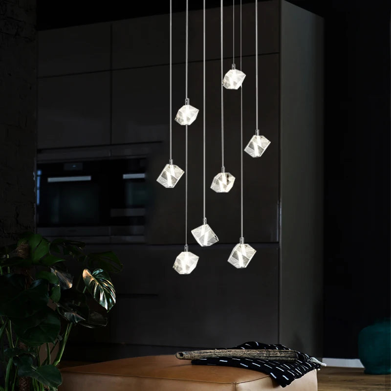 Modern square crystal chandelier for staircase and restaurant