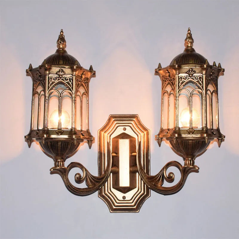 Outdoor double head wall light european retro waterproof style - vue 7 sur 8