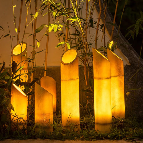 Green and yellow bamboo outdoor lamp - vue 4 sur 14