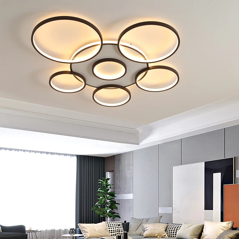 Modern wooden and aluminium LED chandelier for indoor lighting - vue 6 sur 18