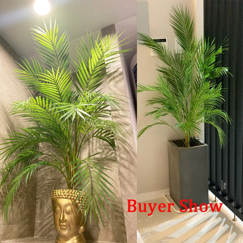 Artificial tropical palm tree with monstera leaves garden decoration - vue 7 sur 12