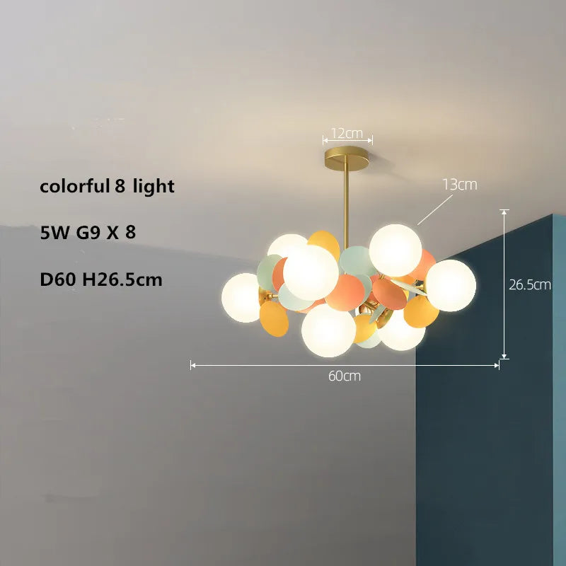 Colourful acrylic glass globe LED chandelier for children - vue 10 sur 24