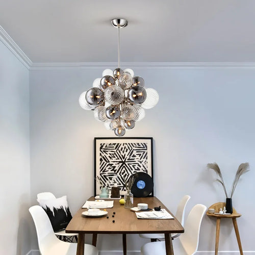 Nordic glass globe chandelier with LED lighting - vue 4 sur 10