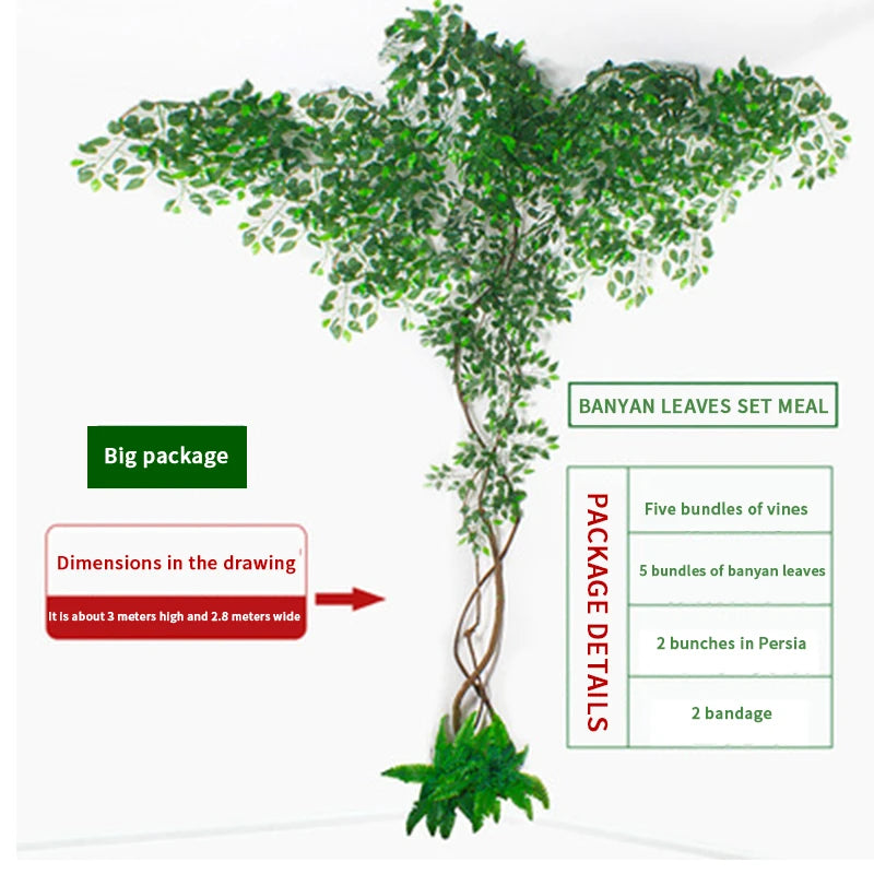 Artificial green plants winding vines, simulated banyan branches, everlasting banyan tree interior decoration, living room, home - vue 5 sur 18