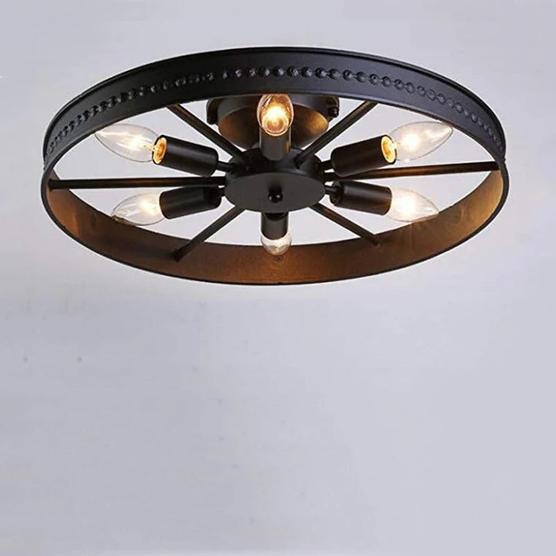Round iron ceiling light in American retro industrial design