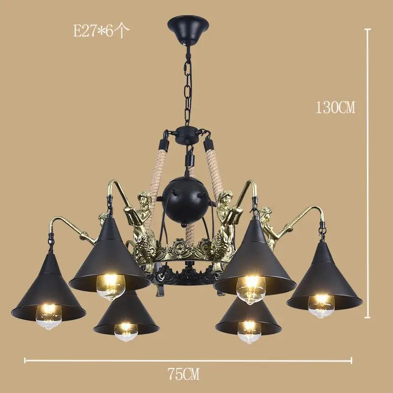 Industrial style ironwork and hemp rope chandelier - vue 10 sur 14