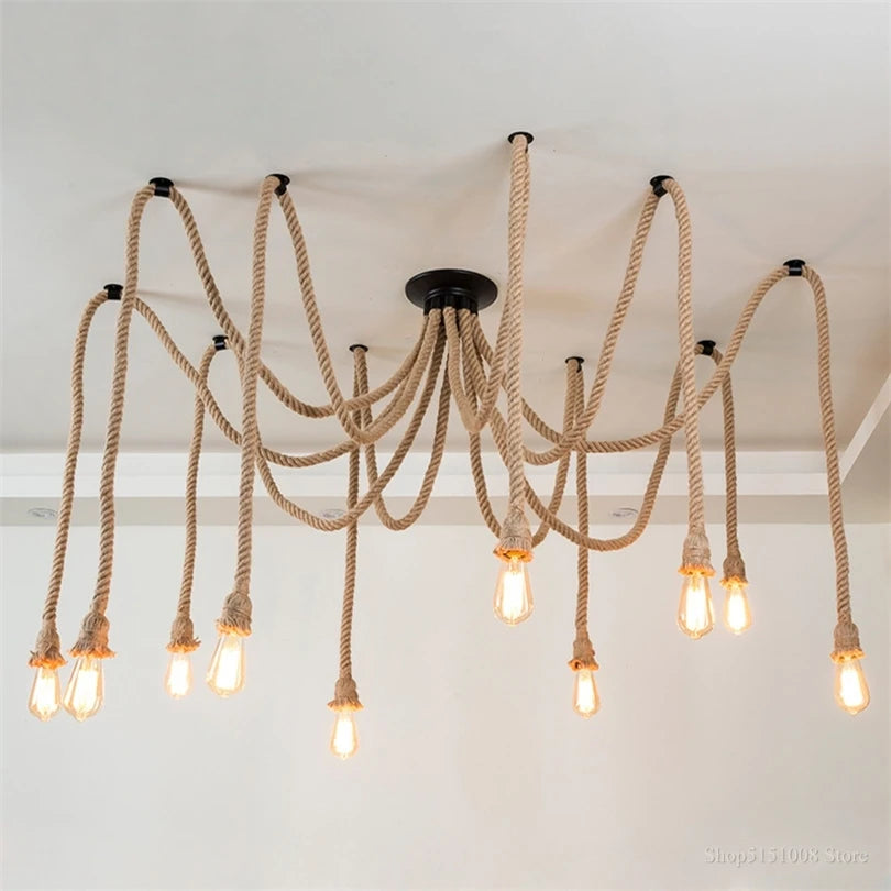 Vintage industrial hemp rope pendant light