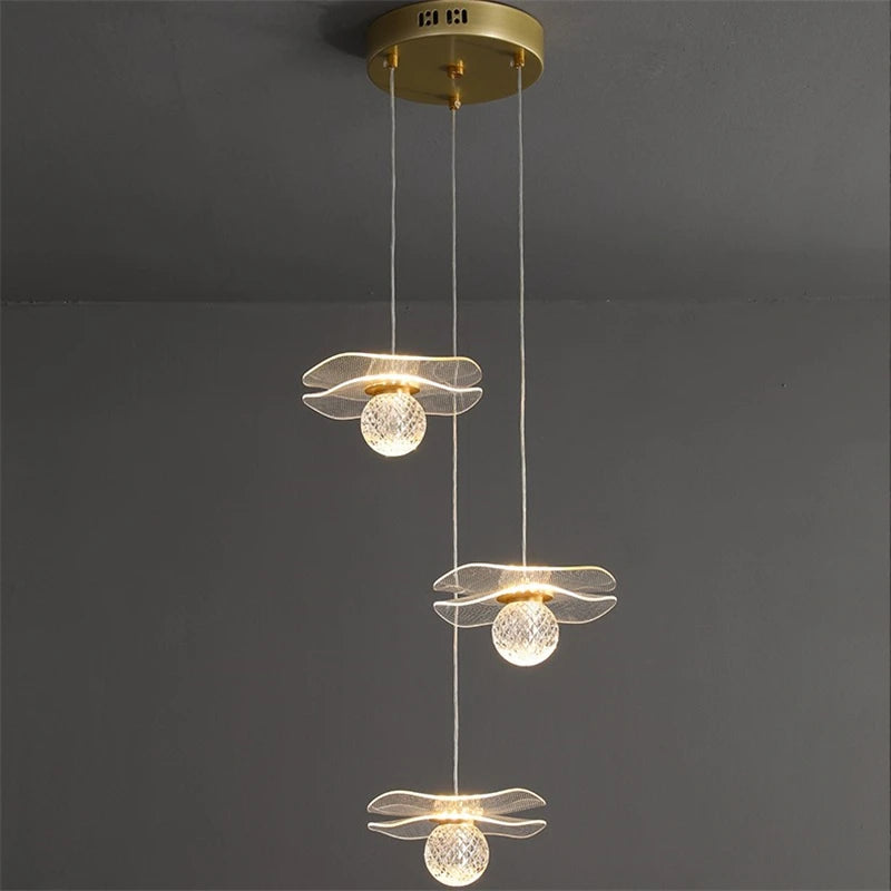 Modern acrylic and copper LED lotus leaf chandelier