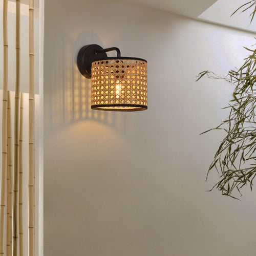 Wall light with openwork rattan shade taora - vue 4 sur 7