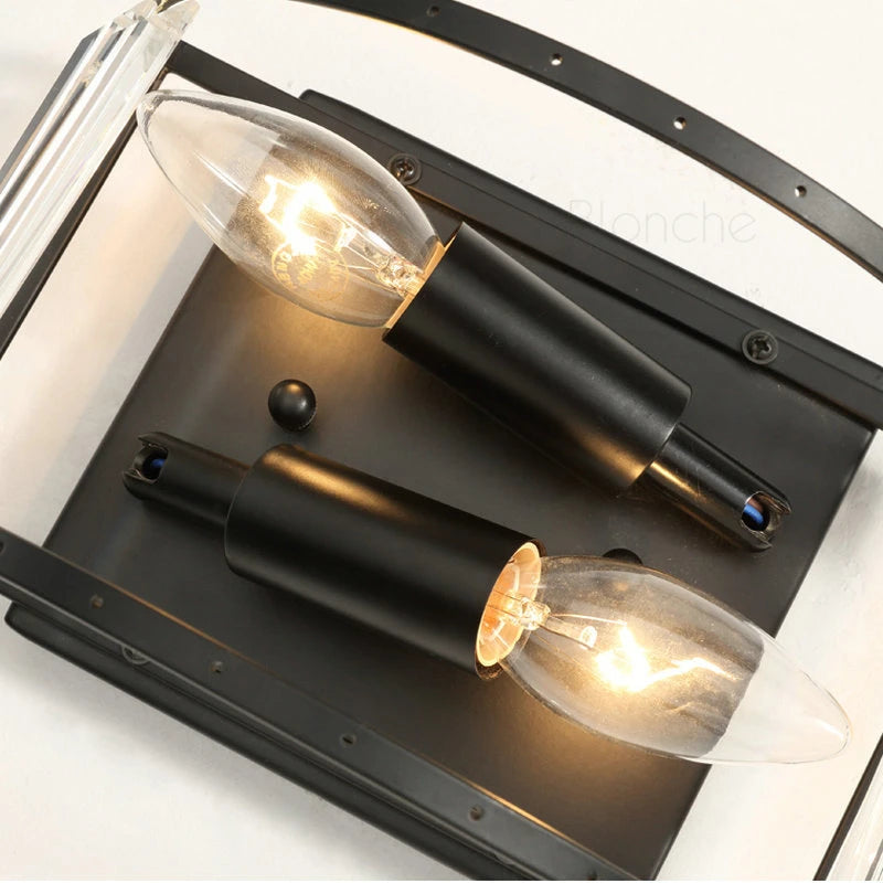 Modern glass and black metal double head wall light - vue 4 sur 7