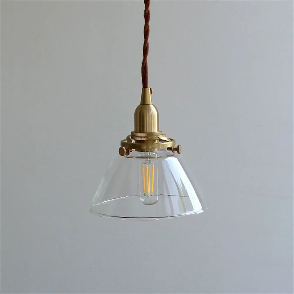 Industrial loft LED pendant light retro brass glass hanging lamp