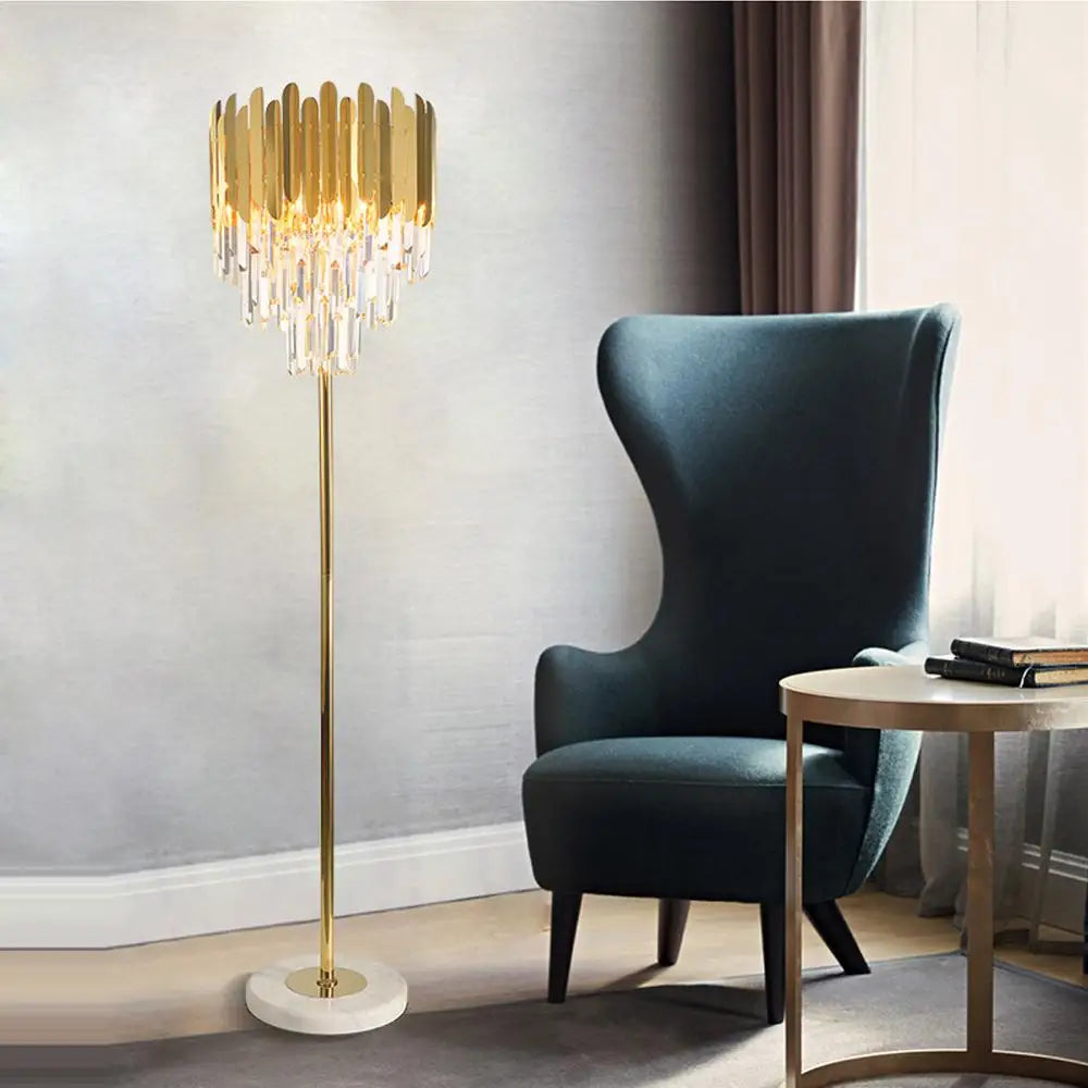 Postmodern LED lamp in stainless steel, crystal and golden marble - vue 5 sur 20