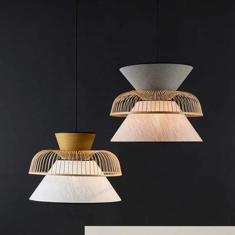 Modern minimalist Japanese fabric bamboo pendant light - vue 4 sur 12