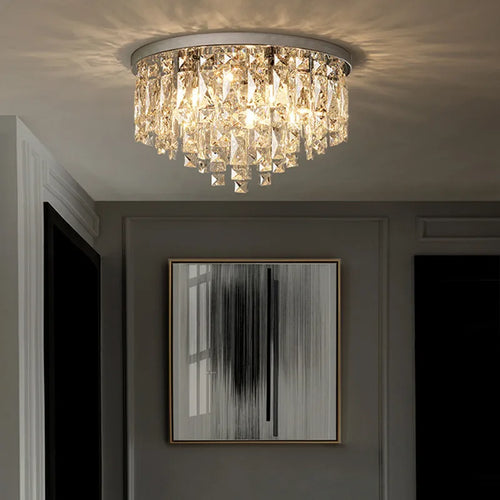 Modern LED ceiling light in chrome steel with K9 crystals art deco - vue 5 sur 17