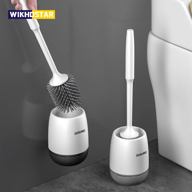 Long-handled silicone wall-mounted cleaning brush