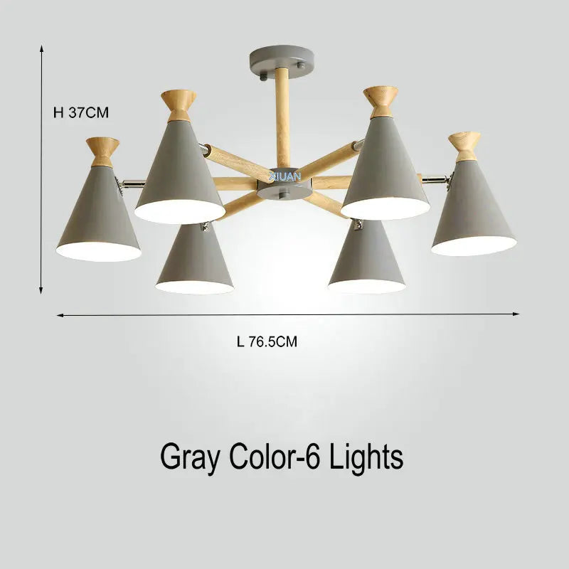 Nordic wooden pendant light for interior decor - vue 12 sur 26