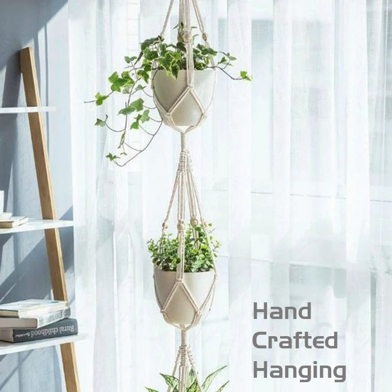macrame hanging basket for plants crafts home decor - vue 3 sur 18