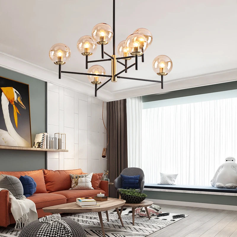 Nordic industrial 6-light glass bubble chandelier - vue 3 sur 14