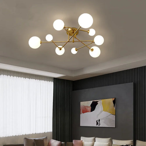 Modern gold glass ceiling light nordic design for elegant interiors - vue 5 sur 9