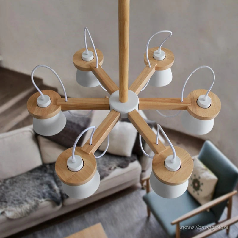 Nordic wooden pendant light for elegant interior decor - vue 3 sur 14
