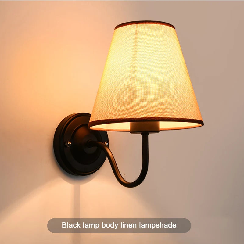 American retro fabric wall light with European LED lampshade - vue 11 sur 14