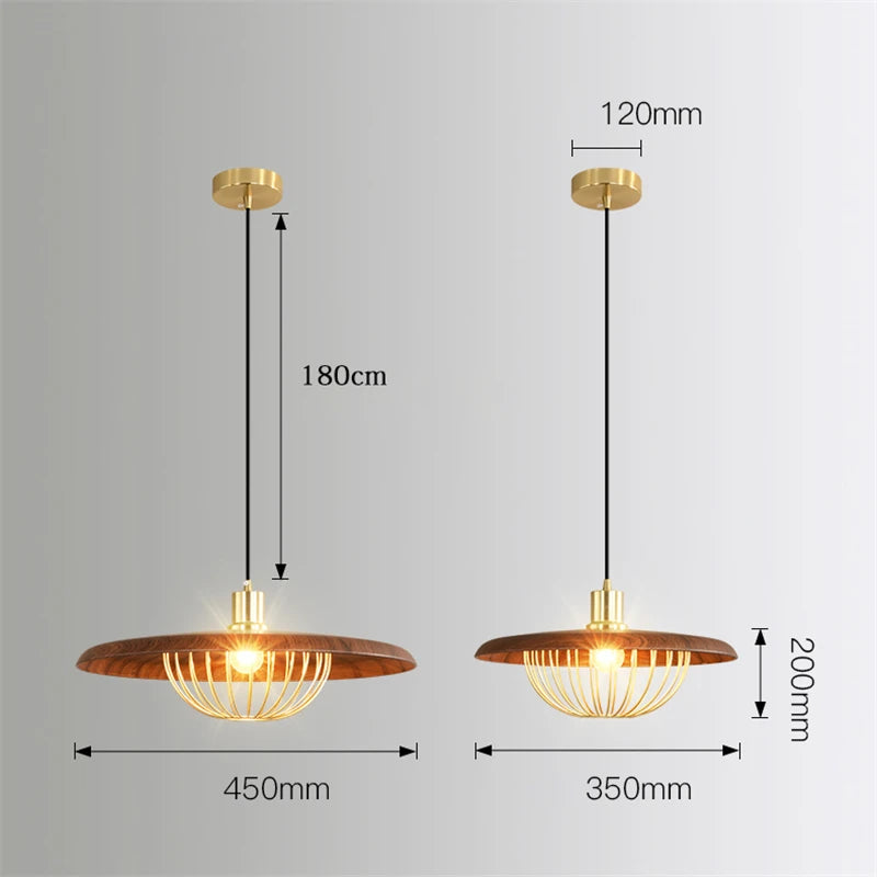 Nordic wood grain hat chandelier - vue 5 sur 12