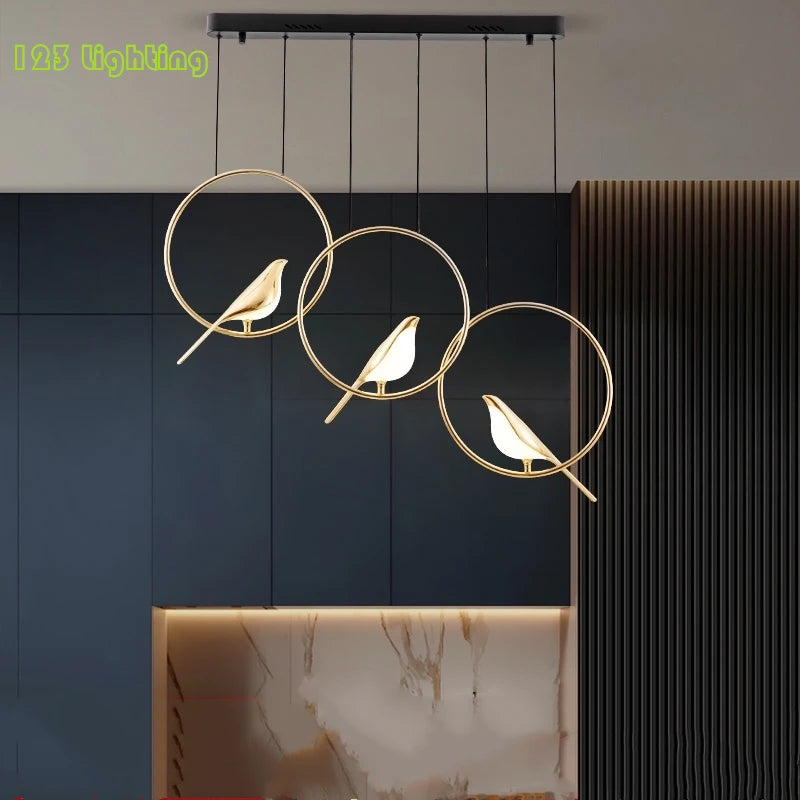 Gold plated modern adjustable novelty bird LED pendant light